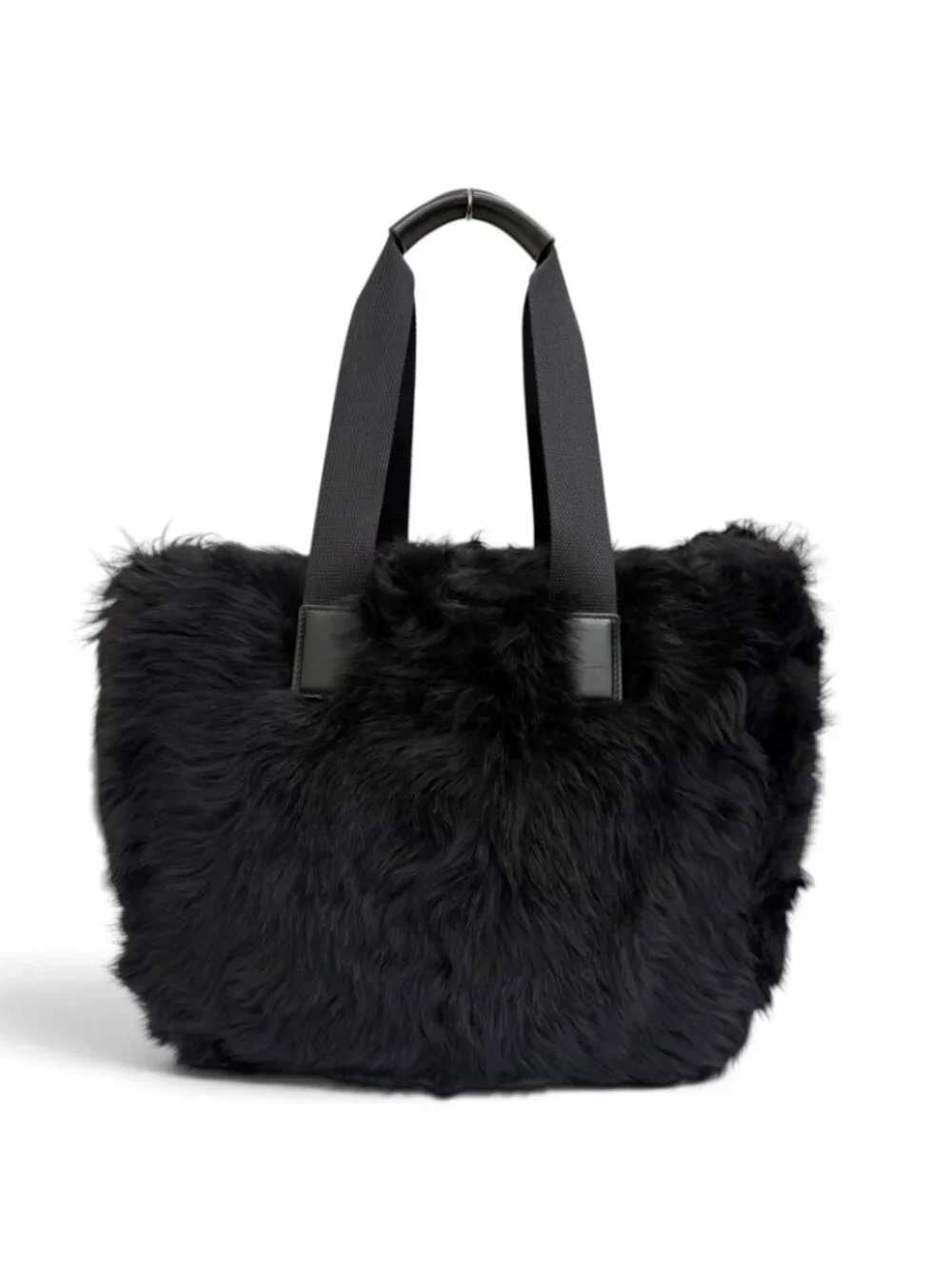 Moncler Caradoc Logo Patch Eco Fur Leather Tote Black